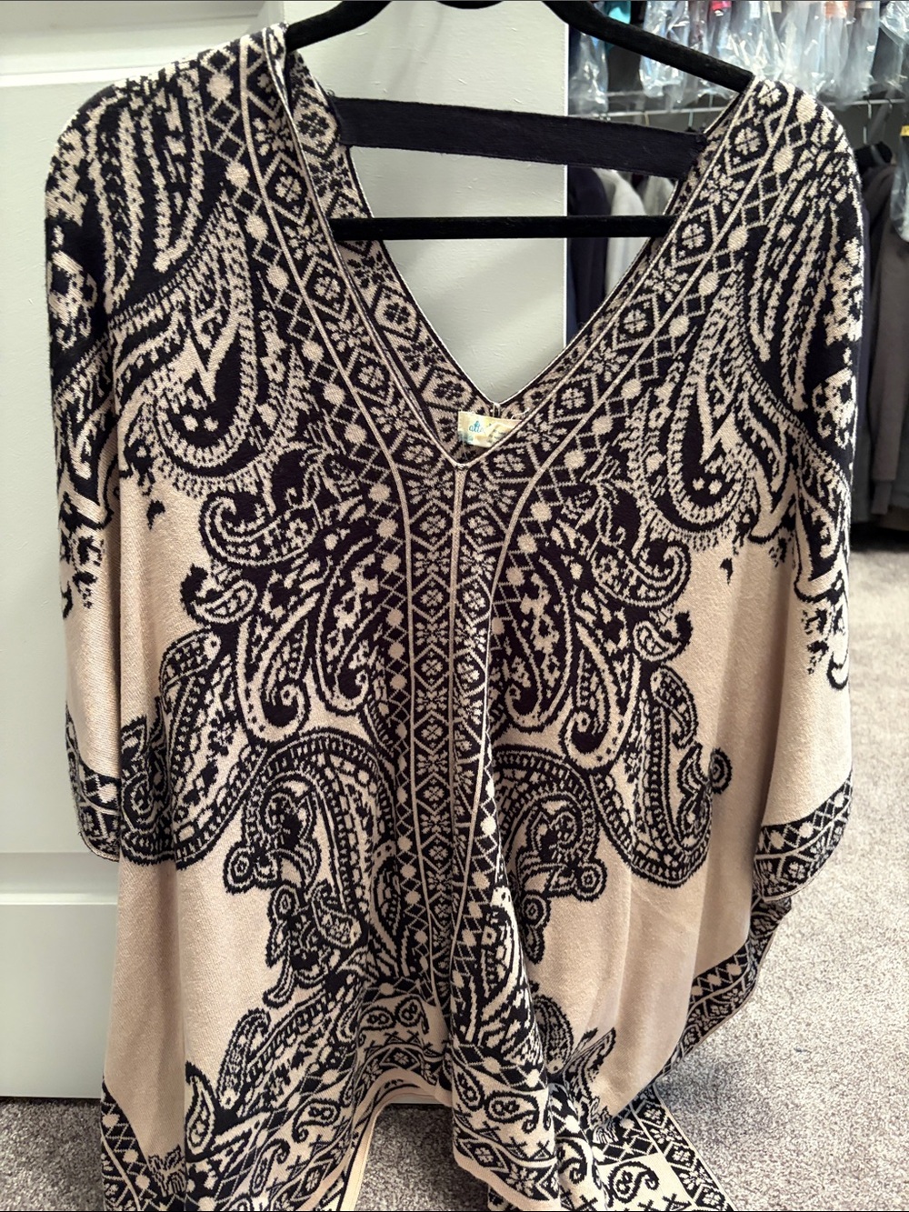 Altar'd State Beige and Black Paisley V-Neck Tunic